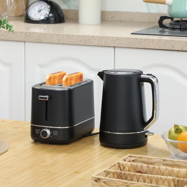 Vannkoker Brødristersett 2200 W 1,7L vannkoker, 2 skiver brødrister, 6 bruningsnivåer, oppvarming og tining, frokostsett med kalkfilter og smulerom Sv