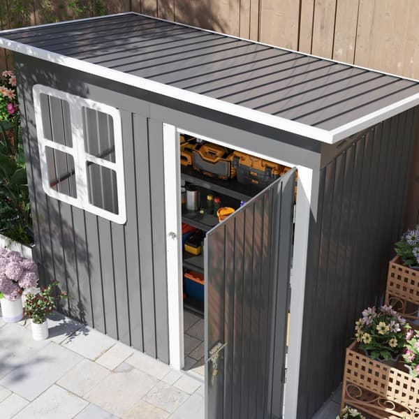Redskapsbod 2,55m², hagebod med topptak, 221 x 133 x 190/173 cm, redskapsbod med låsbar dør, vindu, sykkelgarasje, hageskap av stål, til bakgård, hage