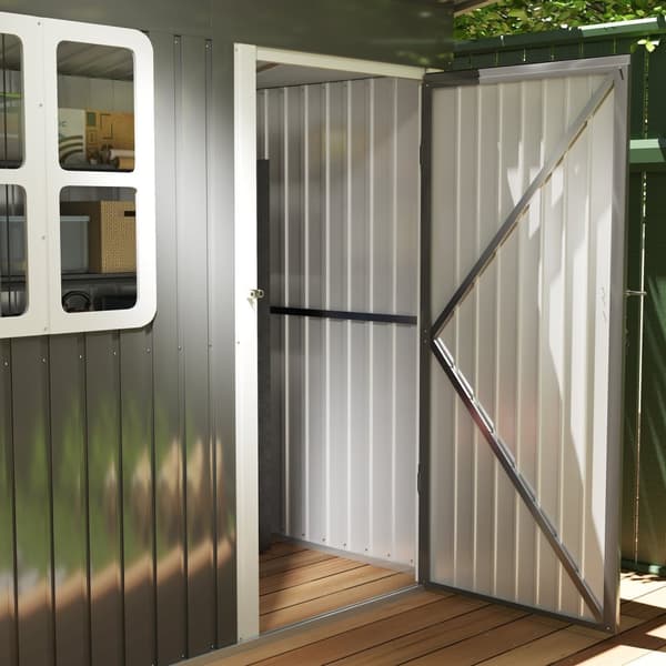 Redskapsbod 2,55m², hagebod med topptak, 221 x 133 x 190/173 cm, redskapsbod med låsbar dør, vindu, sykkelgarasje, hageskap av stål, til bakgård, hage