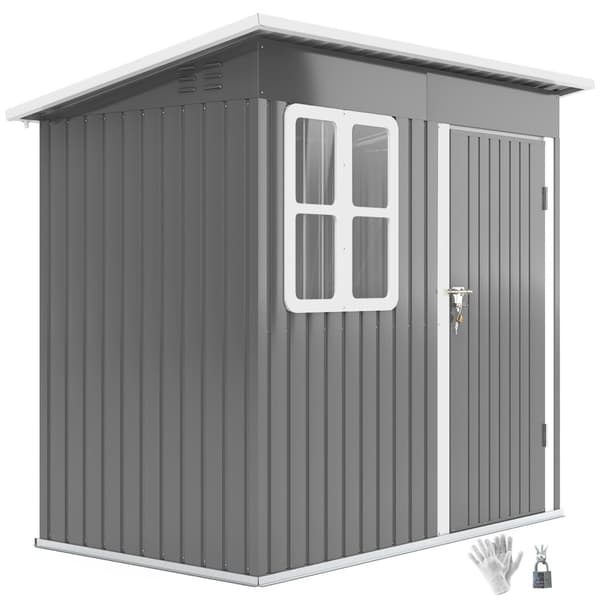 Redskapsbod 2,55m², hagebod med topptak, 221 x 133 x 190/173 cm, redskapsbod med låsbar dør, vindu, sykkelgarasje, hageskap av stål, til bakgård, hage