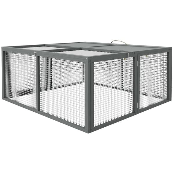 Kaninbu for dvergkaniner av tre, sammenleggbar smådyrbu med frittgående innhegning, dvergkaninbur med sammenleggbart takhåndtak for marsvin, natur, 11