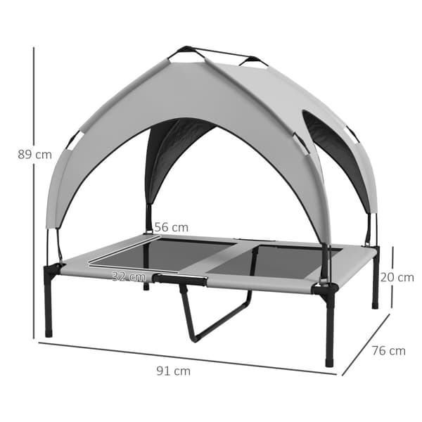 Korotettu koiransänky katos, Lemmikkien sänky, ulkona oleva koiran lepotuoli katolla, hengittävä, suurille koirille Vaaleanharmaa Oxford 91 x 76 x 89