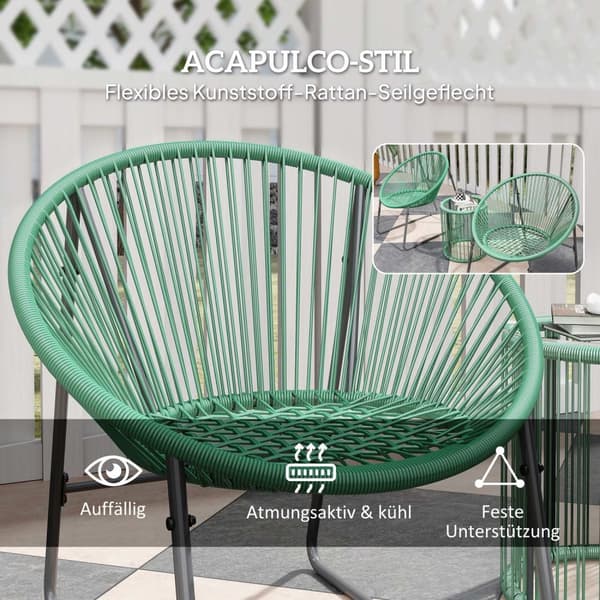 Hagemøbelsett i polyrattan, utestue balkongmøbler for 2 personer, 3-delt sittegruppe med 2 stoler, sidebord, puter, værbestandig hagesalong for hage,