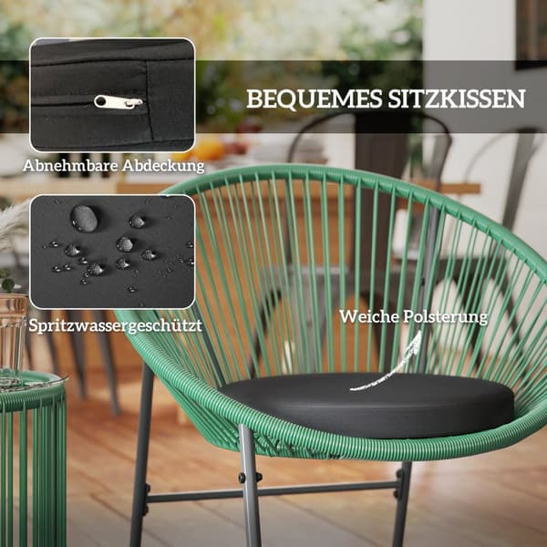 Hagemøbelsett i polyrattan, utestue balkongmøbler for 2 personer, 3-delt sittegruppe med 2 stoler, sidebord, puter, værbestandig hagesalong for hage,