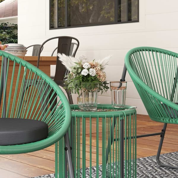 Hagemøbelsett i polyrattan, utestue balkongmøbler for 2 personer, 3-delt sittegruppe med 2 stoler, sidebord, puter, værbestandig hagesalong for hage,