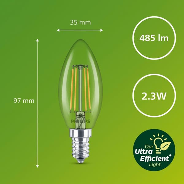 LED E14 Kron B35 2,3W (40W) Klar 485lm 2700K Energiklass A