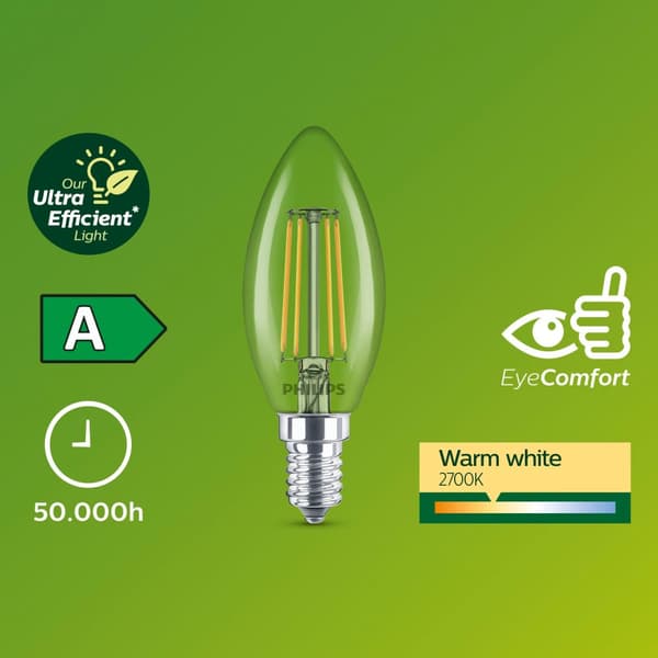 LED E14 Kron B35 2,3W (40W) Klar 485lm 2700K Energiklass A