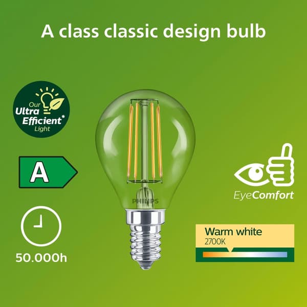 LED E14 Klot P45 2,3W (40W) Klar 485lm 2700K Energiklass A