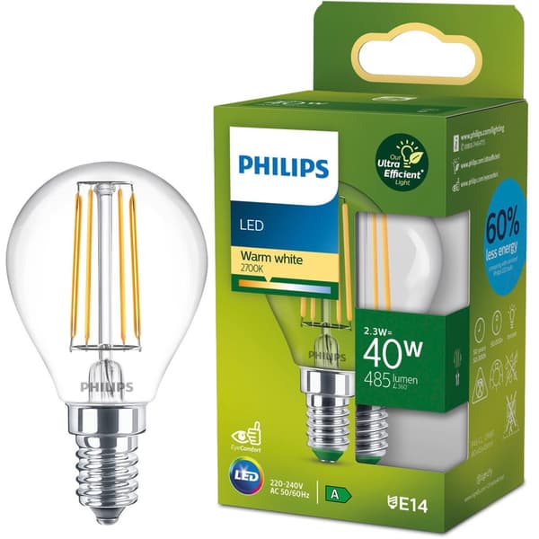 LED E14 Globe P45 2,3W (40W) Klar 485lm 2700K Energiklasse A