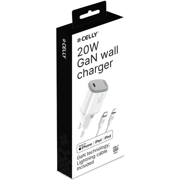 USB oplader GaN 1 x USB-C PD 20W + Lightning kabel