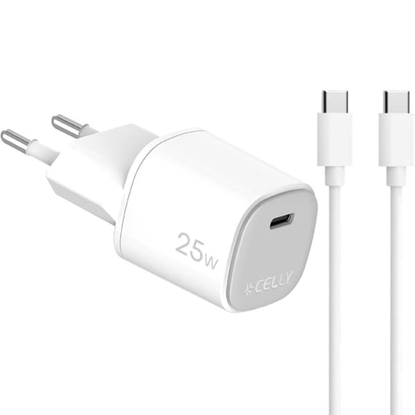 USB oplader GaN 1 x USB-C PD 25W + USB-C kabel Hvid