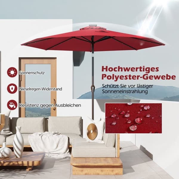 LED-belysning cantilever paraply rund parasol solcelledrevet haveparaply håndsving rød ø 3M