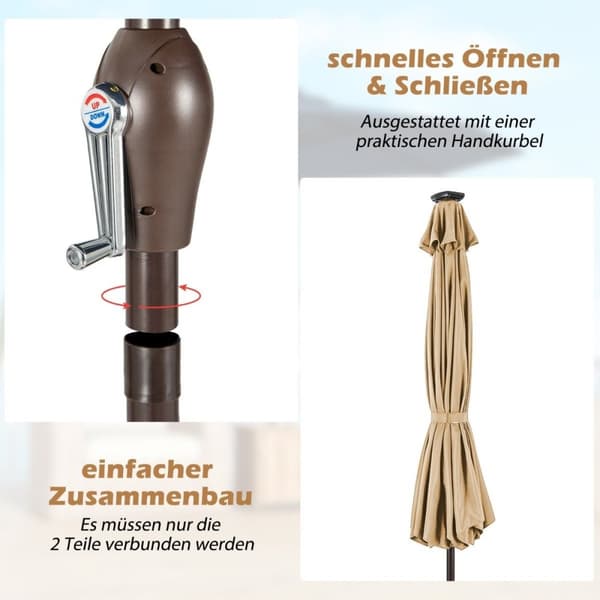 LED belysning cantilever paraply rund parasol solcelledrevet haveparaply krank beige ø 3M