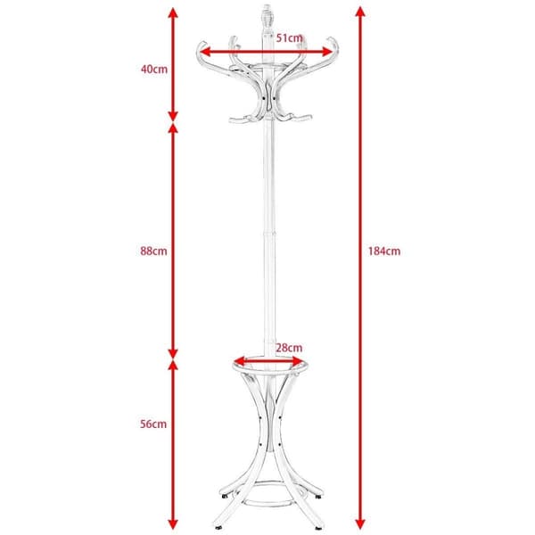 Knagstativ jakkehylle jakkeholder med paraplystativ 12 kleskroker-hvit