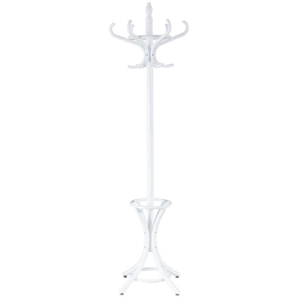 Knagstativ jakkehylle jakkeholder med paraplystativ 12 kleskroker-hvit