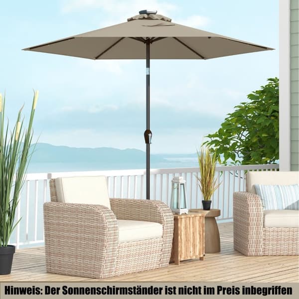 Parasoll med solenergi LED-belysning, cantilever paraply, hage paraply, krank paraply, 2,7 m, brun