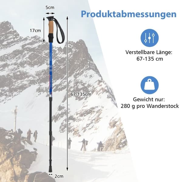 Aluminium Nordic Walking Stave Teleskop Vandrestave Trekking Stave 1 Par Sæt Justerbar 65-135cm Sølv