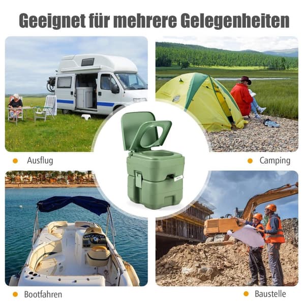 Campingtoalett 20L + 12L Bærbart campingtoalett med avtakbar spillvannstank Reisetoalett grå og grønngrønn