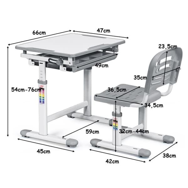 Tippbart barnskrivbord, ungdomsskrivbord, grått