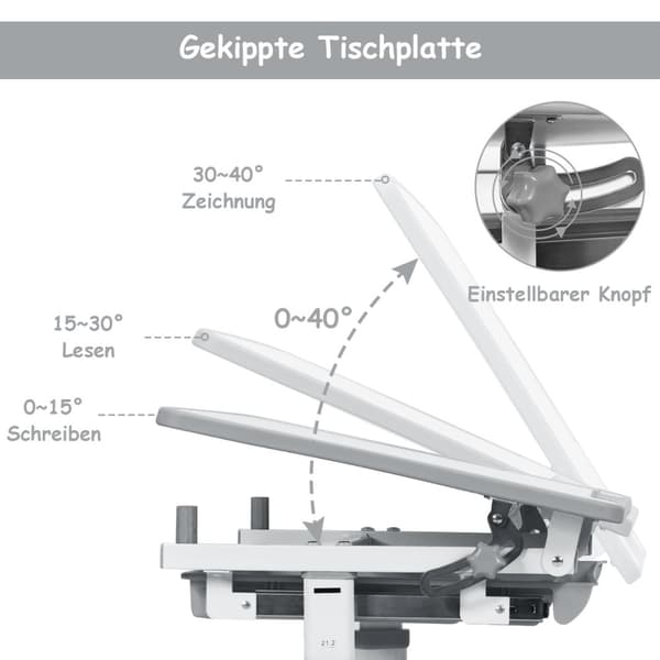 Tippbart barnskrivbord, ungdomsskrivbord, grått