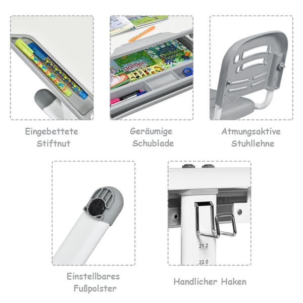 Tippbart barnskrivbord, ungdomsskrivbord, grått