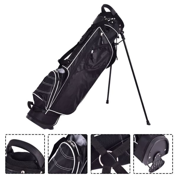 Golfbag 9 tommers golfbag blyantbag profesjonell reiseveske stativbag med hodeseksjon og bærestropp-svart