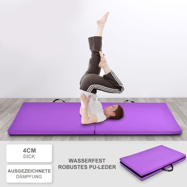 Mjuk golvmatta gymnastikmatta yogamatta hopfällbar matta gymnastikmatta 180x60x4cm - lila