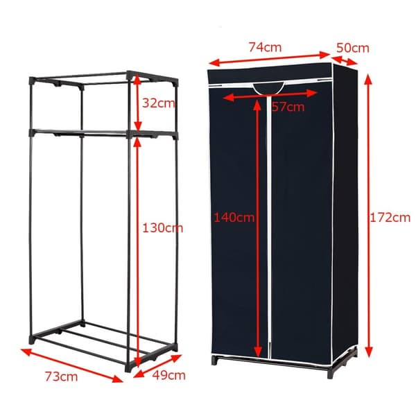 75 x 50 x 170 cm värivalinta vaatekaappi kangaskaappi vaatetanko-musta