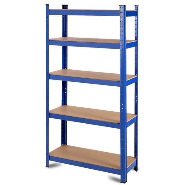 Opbevaringsstativ i 5 niveauer med metalramme, metalstativ, bæreevne op til 650 kg, 75 x 30 x 150 cm, blå
