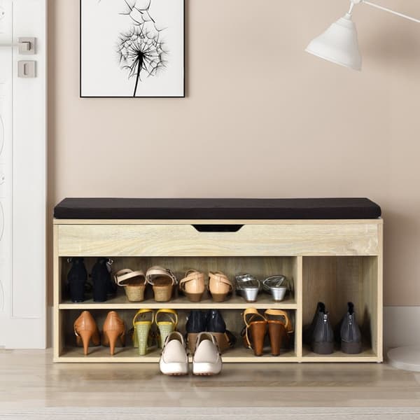 Skobenk skokommode skohylle med sittepute tre 104 x 48 x 30 cm hvit/natur-naturlig