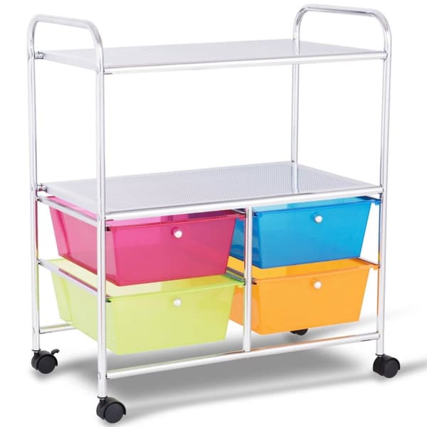 Rullvagn 4 lådor badrumsrullvagn köksvagn med hjul 58,5 x 37 x 75 cm färgglad