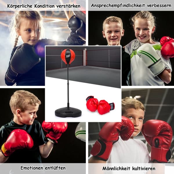 81-123,5cm höjdjusterbar stansboll inkl boxningshandskar & handpump barnboxningsset rött