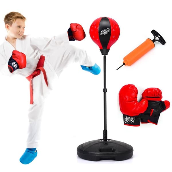 81-123,5cm höjdjusterbar stansboll inkl boxningshandskar & handpump barnboxningsset rött