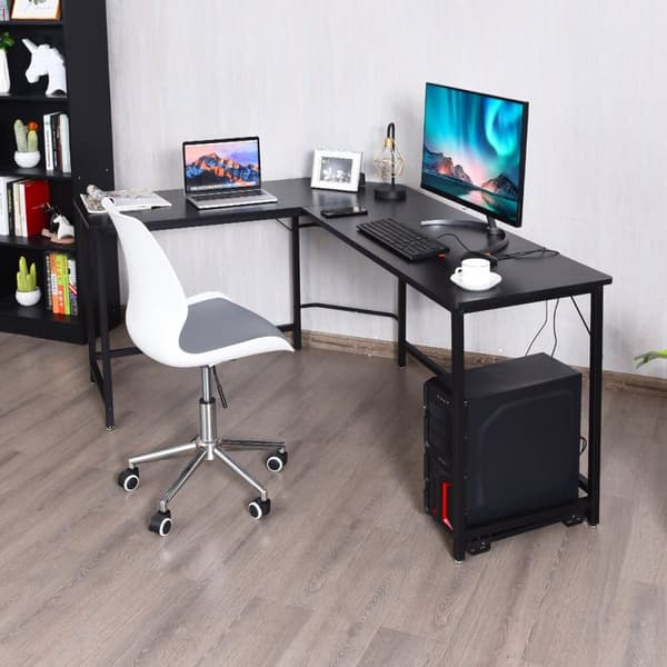 L-formet datamaskinbord PC hjørne skrivebord vinkelbord svart/naturlig 168 x 125 x 74 cm-svart
