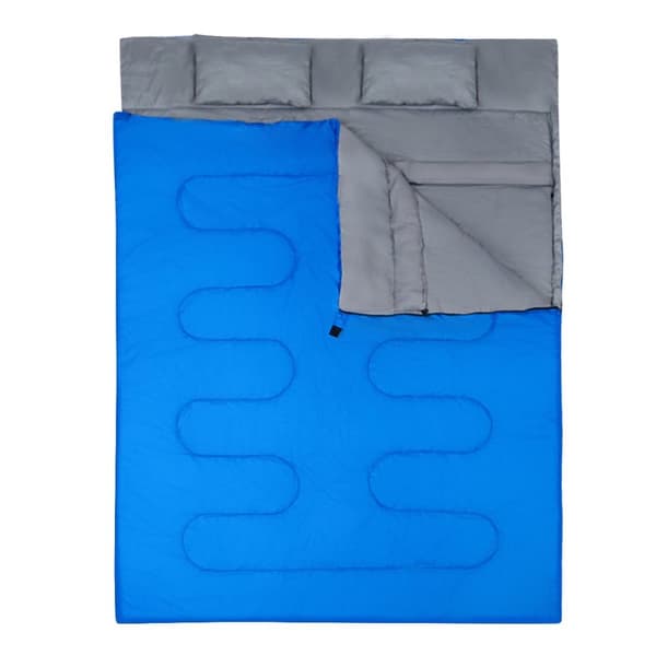 Goplus dobbelt sovepose 2 personer XL tæppe sovepose sovepose med 2 puder sort/blå 220 x 150 cm-blå
