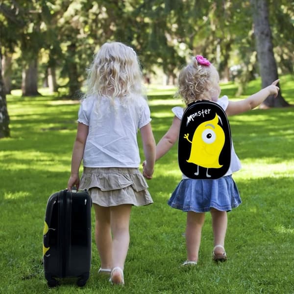 2-osainen lasten matkalaukku monsterkuva matkalaukku lasten matkalaukku + reppu musta