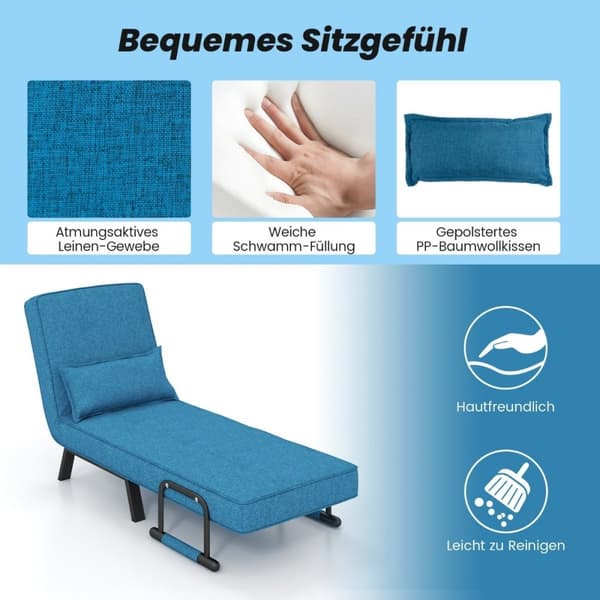 4 i 1 sammenfoldelig sovesofa med 5 niveaus justerbart ryglæn blå