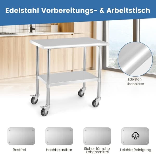 Rustfritt stål bord arbeidsbord kjøkkenbord rustfritt stål sølv 91,5 x 61 x 88,5 cm