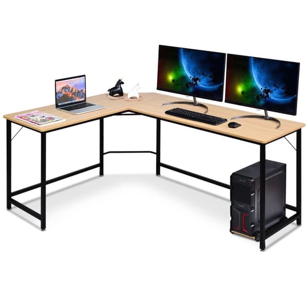 L-format datorbord PC hörn skrivbord vinkelskrivbord svart/naturlig 168 x 125 x 74 cm-naturlig