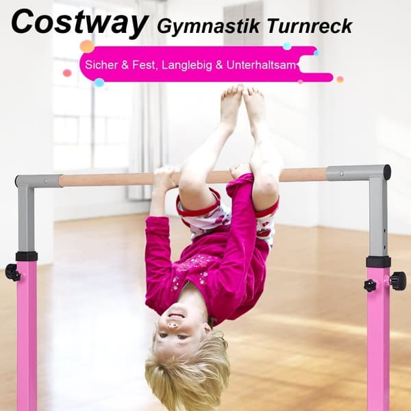 Gymnastikkstang, høydejusterbare gymnastikkstenger, elastisk horisontalstang, rosa/blå-rosa