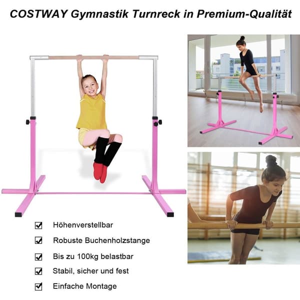 Gymnastikkstang, høydejusterbare gymnastikkstenger, elastisk horisontalstang, rosa/blå-rosa
