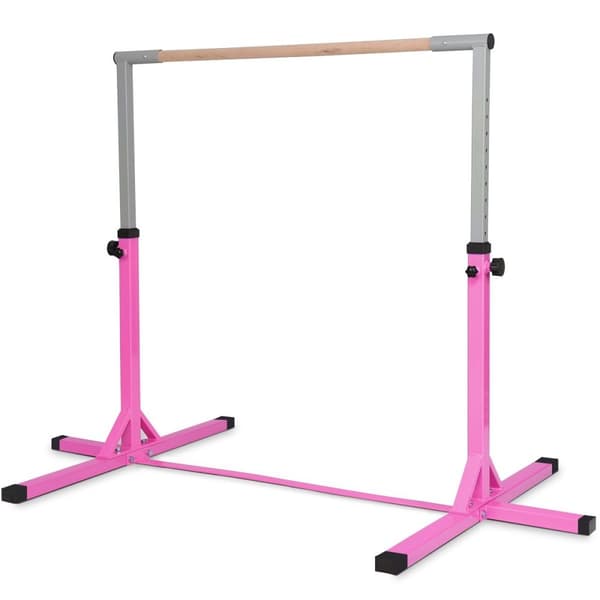 Gymnastikkstang, høydejusterbare gymnastikkstenger, elastisk horisontalstang, rosa/blå-rosa