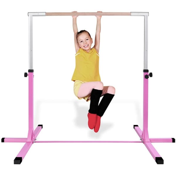 Gymnastikkstang, høydejusterbare gymnastikkstenger, elastisk horisontalstang, rosa/blå-rosa