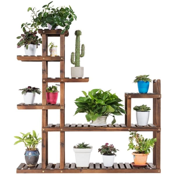 7-lags plantehylle plantestativ multifunksjonell trehylle brun 130,5 x 60 x 25 cm
