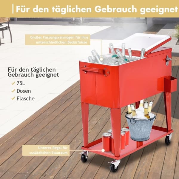 76L jääkaappivaunu hyllyllä ja pullonavaajalla tarjoiluvaunu kylmälaatikko pyörillä jäähdytysastia punainen