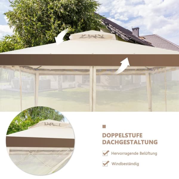 Havepavillon havetelt camping festtelt med 4 sidevægge 300 x 300 x 265 cm beige