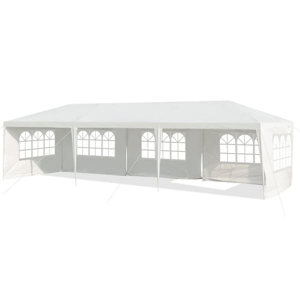 3 x 9 m lysthustelt hagepaviljong hagetelt med 5 avtakbare sidevegger hvit