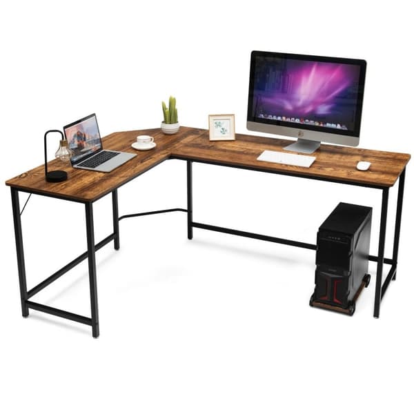 L-formet datamaskinbord PC hjørne skrivebord vinkelbord svart/naturlig 168 x 125 x 74 cm kaffe