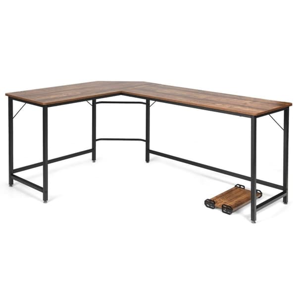 L-formet datamaskinbord PC hjørne skrivebord vinkelbord svart/naturlig 168 x 125 x 74 cm kaffe