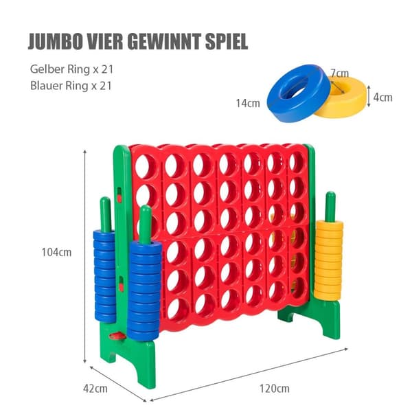 Fire i træk spil 4 i træk spilleplade sæt fire i træk spil med 42 jumbo ringe røde og grønne
